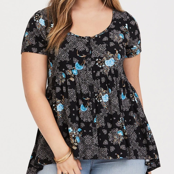 torrid Tops - Torrid 4 Super Soft Wild Flower Babydoll Hi-Lo Tee